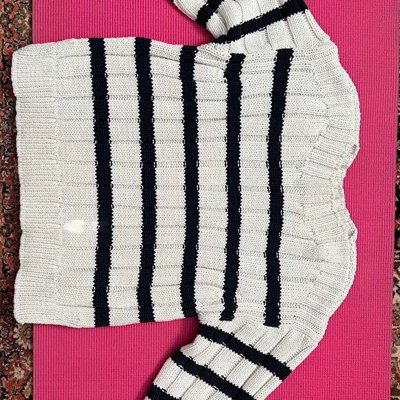 Zara chunky-knit cotton striped sweater, size S, cream/black - Picture 4 of 9